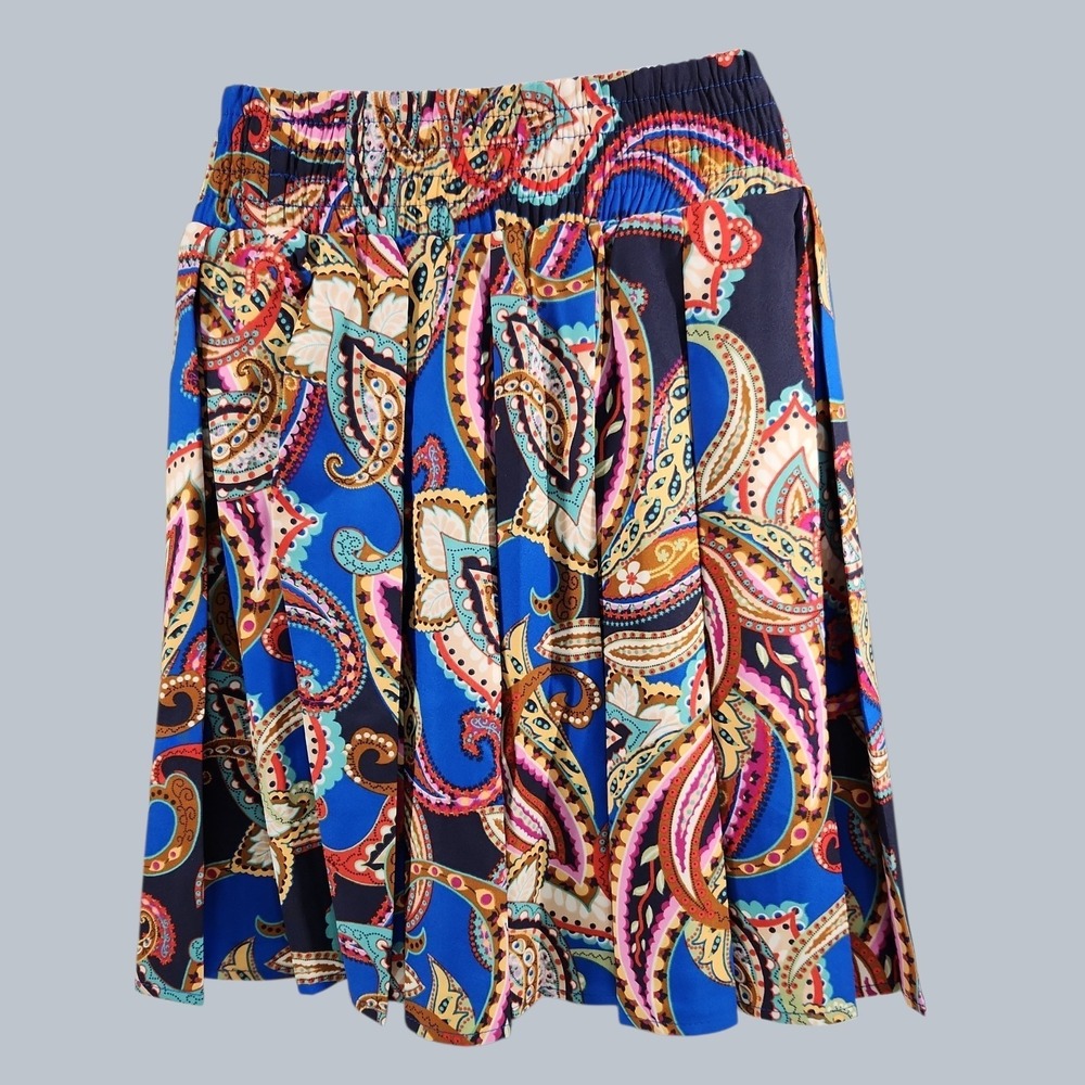 G by Giuliana Rancic Paisley Pleated Mini Skort XL Boho Elastic Waist - Picture 4 of 7